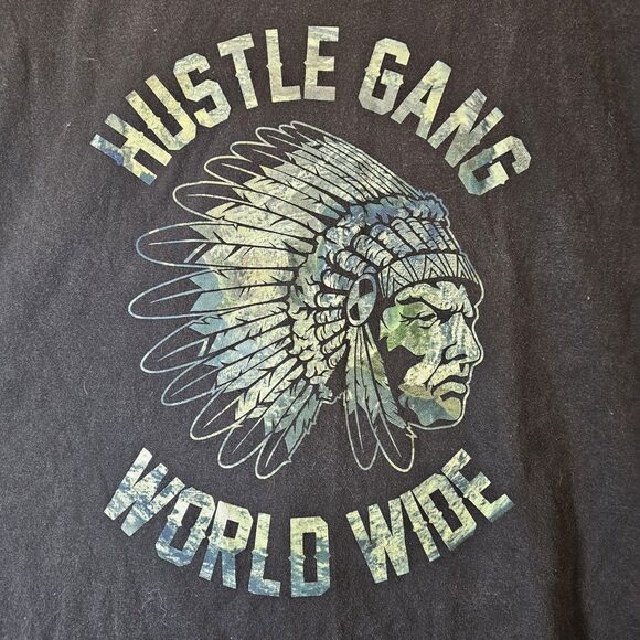 Hustle Gang Indian Head Native Americans Tribal Head Mens 3XL Black Tee Shirt 3X - Picture 2 of 9